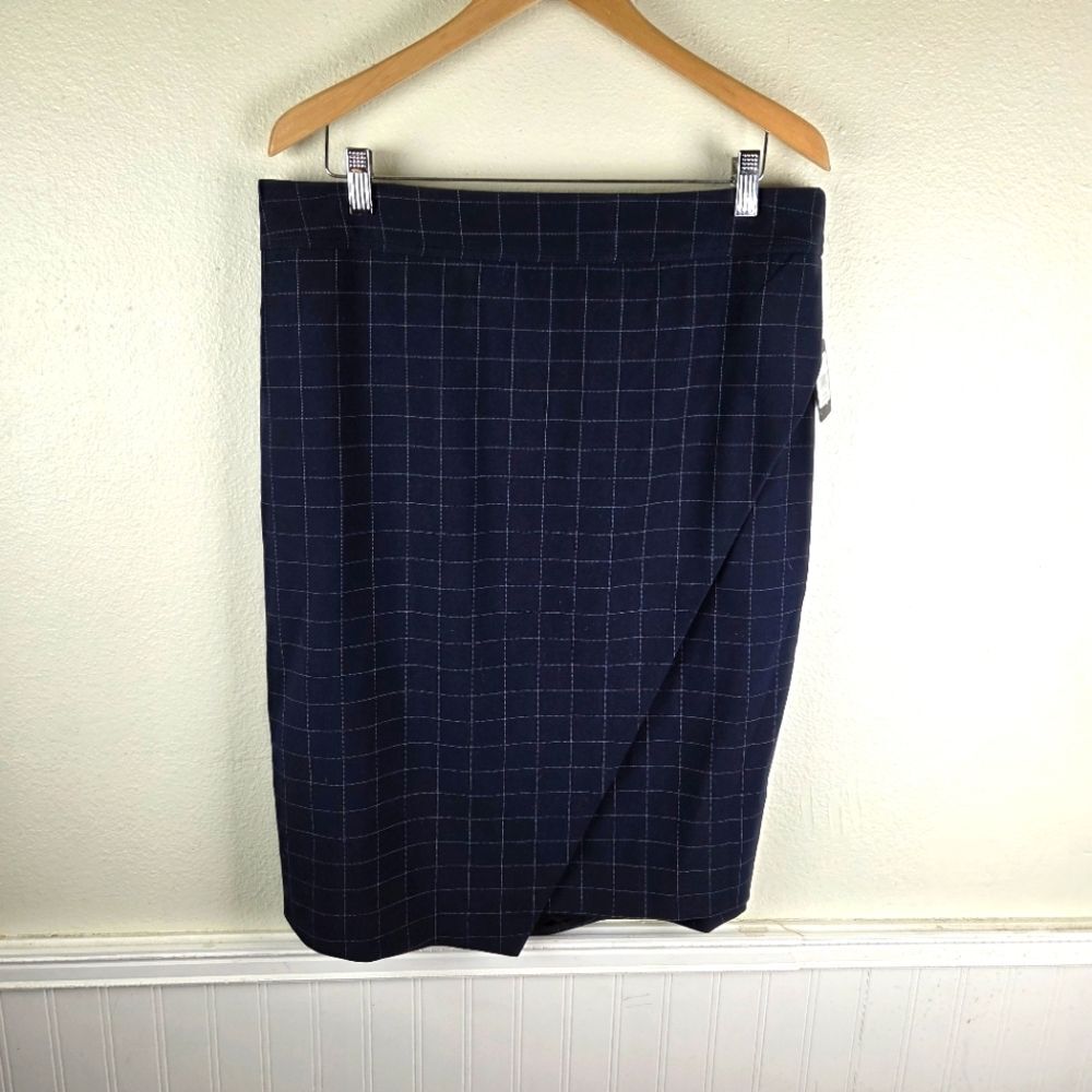 Rachel Roy Collection Women's Navy Blue Checkered Animal Print Skirt Size 14W